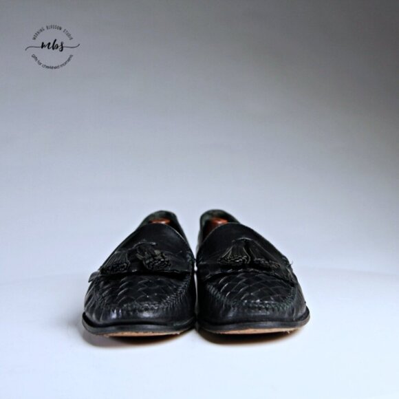 Cole Haan Weave  Leather Tasseled Loafers Black Men 8.5* - Picture 3 of 15